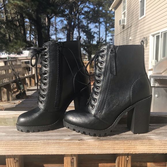 Lace Up Zipper Chunky Heel Combat Booties - Picture 4 of 8